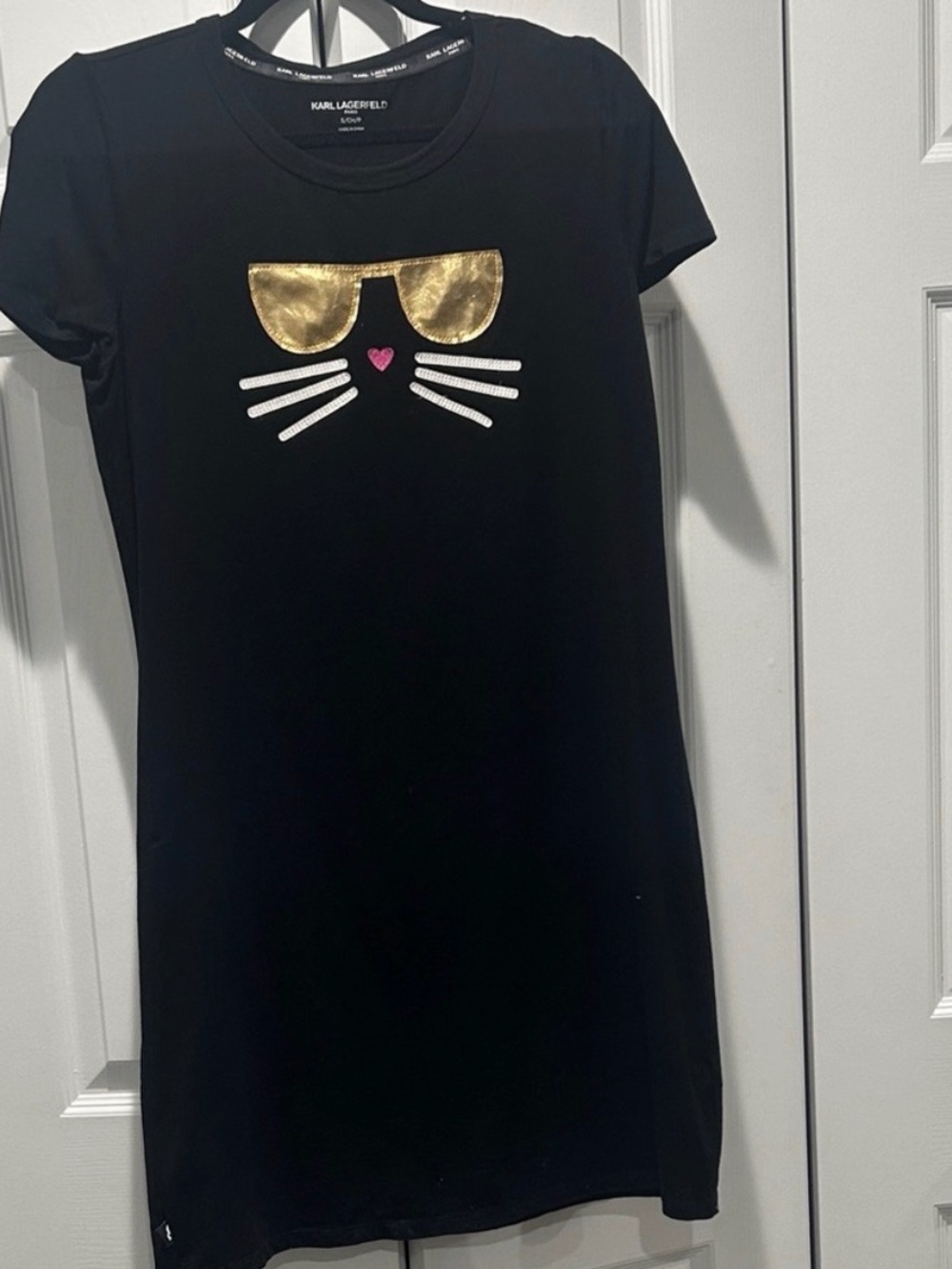 Karl Lagerfeld Coquette 90s Black Shirt Dress with Cat Face Size S